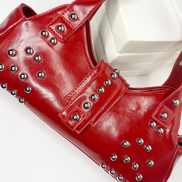Red Studded Handbag - Picture 4 of 5